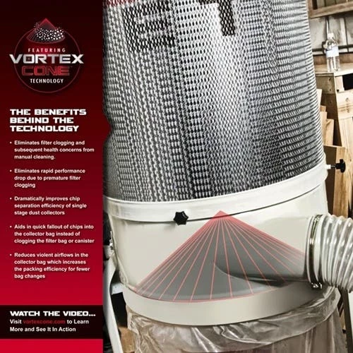 JET Tools Jet DC-1200VX-BK3 Dust Collector; 2HP 3PH 230/460V; 30-Micron Bag Filter Kit 710703K 4 JET Tools Jet DC-1200VX-BK3 Dust Collector; 2HP 3PH 230/460V; 30-Micron Bag Filter Kit 710703K - Image 2